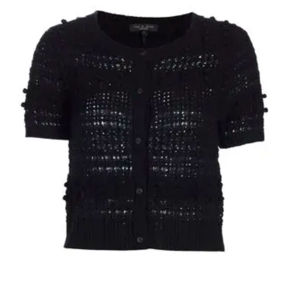 Rag & Bone Textured Short Sleeve Cardigan in Black, Women's Large